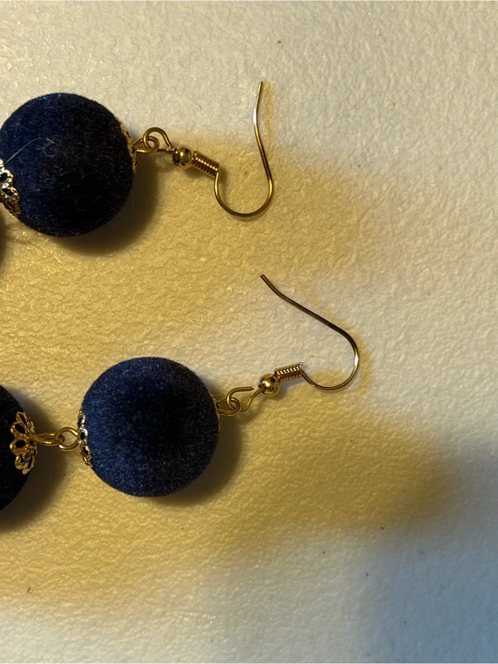 Velvet Navy Blue Ball Drop Dangle Earrings - Navy Blue